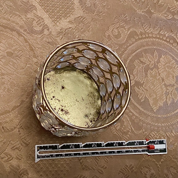 Gold-Tone Candle Votive/Pen Holder with Faux Crystal Bead Detailing - Picture 5 of 6